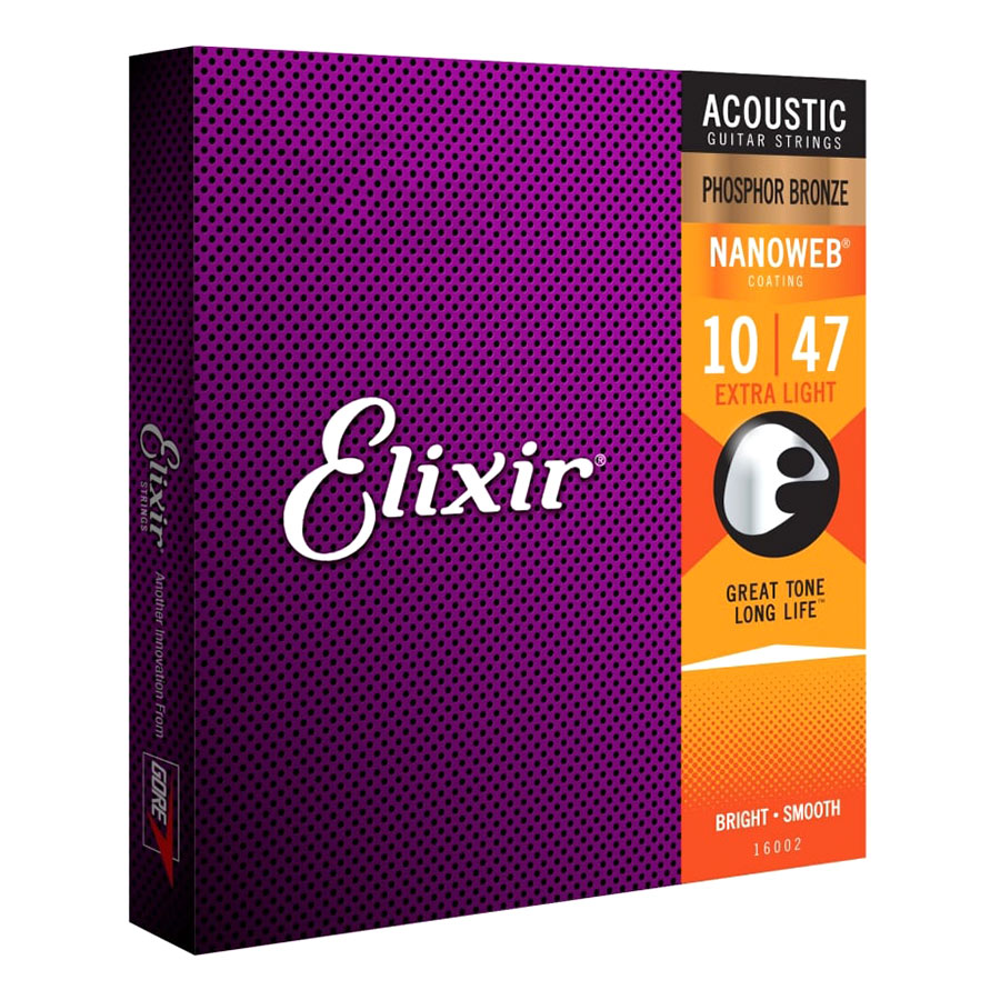 Dây Đàn Guitar Acoustic Elixir 16002 (Phosphor Bronze - Phủ lớp Nanoweb) cỡ 10-47